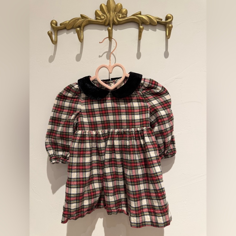Tartan/Plaid  Baby Dress with Velvet Collar Red Black Cream